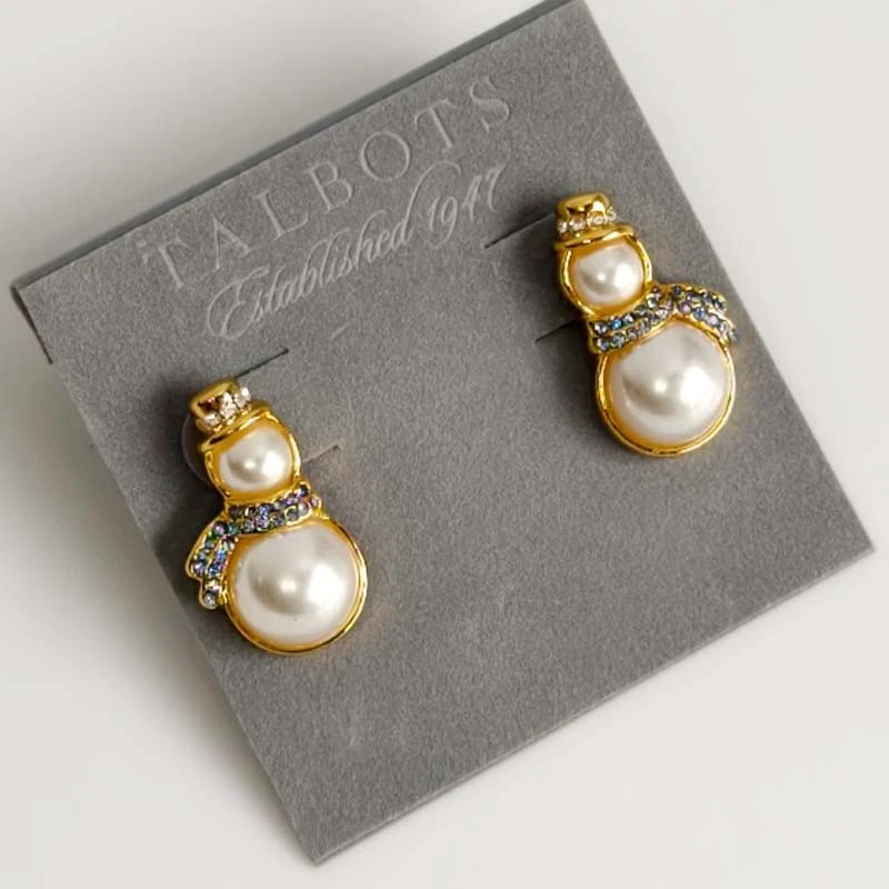 Nuevos aretes Talbots perlas muñeco de nieve elegantes mujeres fiesta vacaciones joyería regalo Foto 2 de 4