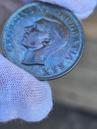 1952 Canada 50 Cent Silver Coin Half Dollar AU Rainbow ๐ Monster Toned
