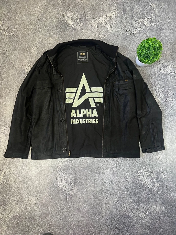 Chaqueta de cuero Alpha Industries vintage años 90 aviación de vuelo EE. UU. negra para hombre talla L Foto 3 de 4
