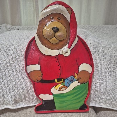 Huge Paper Mache Santa Bear Belsnickle Handmade Thailand Christmas Tray 