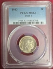 1913-P 5c. Buffalo Nickel Type 1 PCGS MS-63