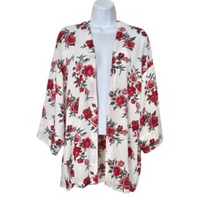 H&M Floral Open Front Kimono  Cover Up Red Ro...