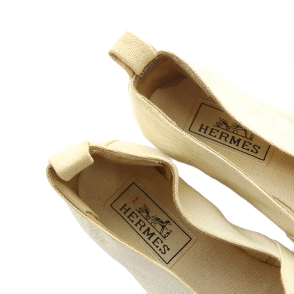 HERMES Espadrilles Star Logo Slip-On 9.3in Canvas Beige Pre-owned Women’s thumbnail 4