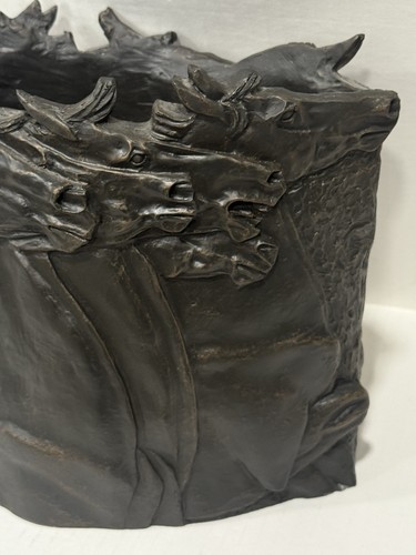 Running Horses Sculpture Bronze Vase Signed Marrita McMillian 10.3/8” W X 9.5” - Picture 6 of 24