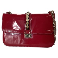 Valentino Rockstud Glam Lock Flap Bag In Patent Leather Women Red M