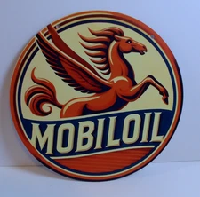 Mobiloil Pegasus Round Metal Sign 8x8 Gas Oil Garage Mancave Wall Decor