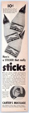 Carters Mucilage Glue Oval Bottle Chisel Edge School Office 1939 Print Ad