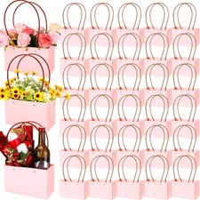 30 Pack Flower Paper Gift Bag - Bouquet Portable Rectangle Flower Handbag Wat...