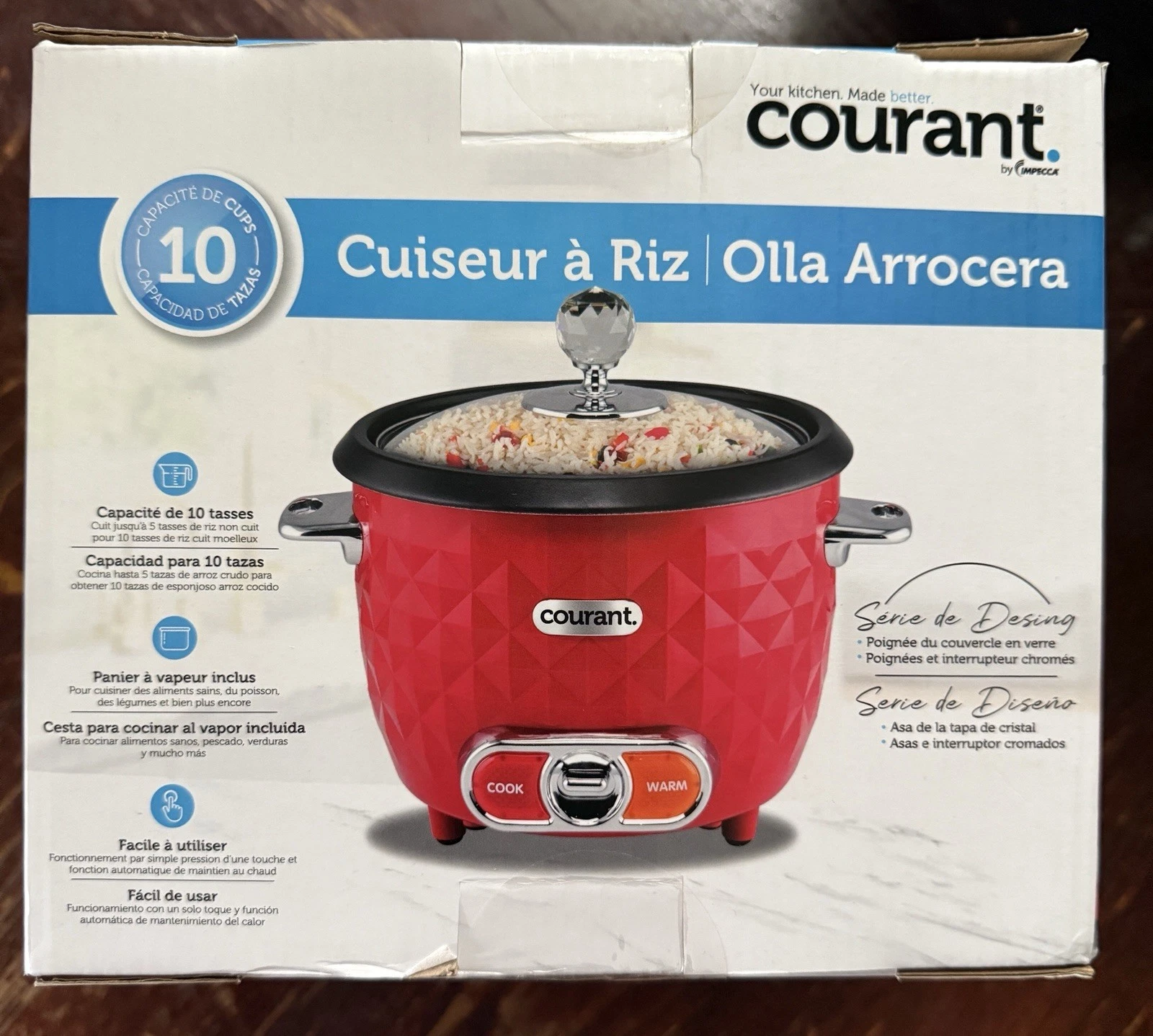 COURANT 10 Cups Cooked / 5 Cups Uncooked Designer Series Rice Cooker and Steamer
