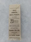 1901 DURAND 23RD MICHIGAN INFANTRY GAR CIVIL WAR VET GRAND ARMY REUNION RIBBON