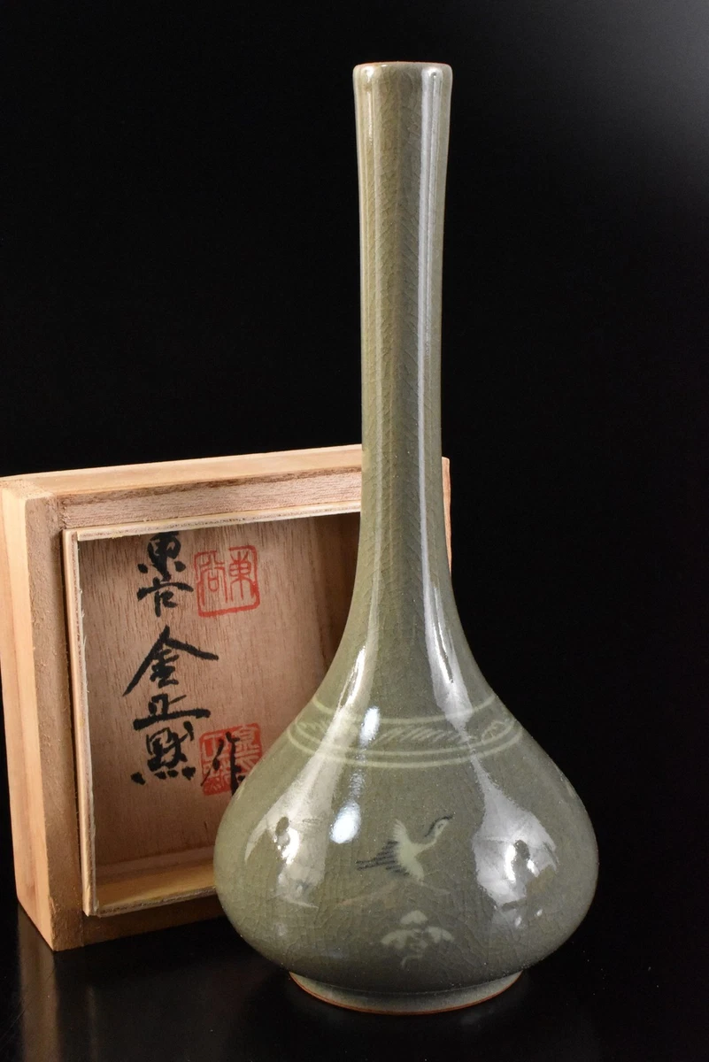 陶瓷绿色花瓶韩国古董| eBay