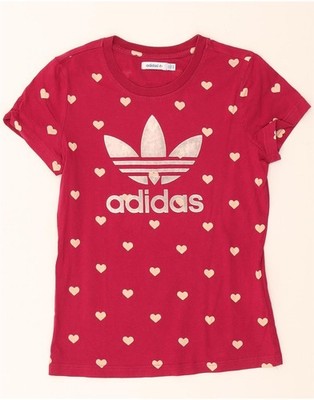 Adidas Damen Grafik T-Shirt Oberteil IT 44 Medium Rosa Baumwolle Herz AY09