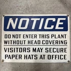 Vintage HEAD COVERING & PAPER HATS PLANT FACTORY Construction Metal Sign
