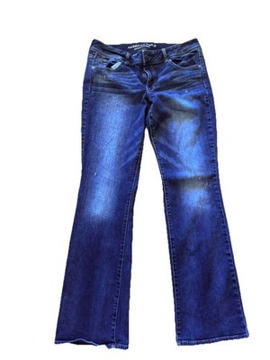 American Eagle Women's Stretch Kick Boot Distressed Jeans Dark Wash Size 14long