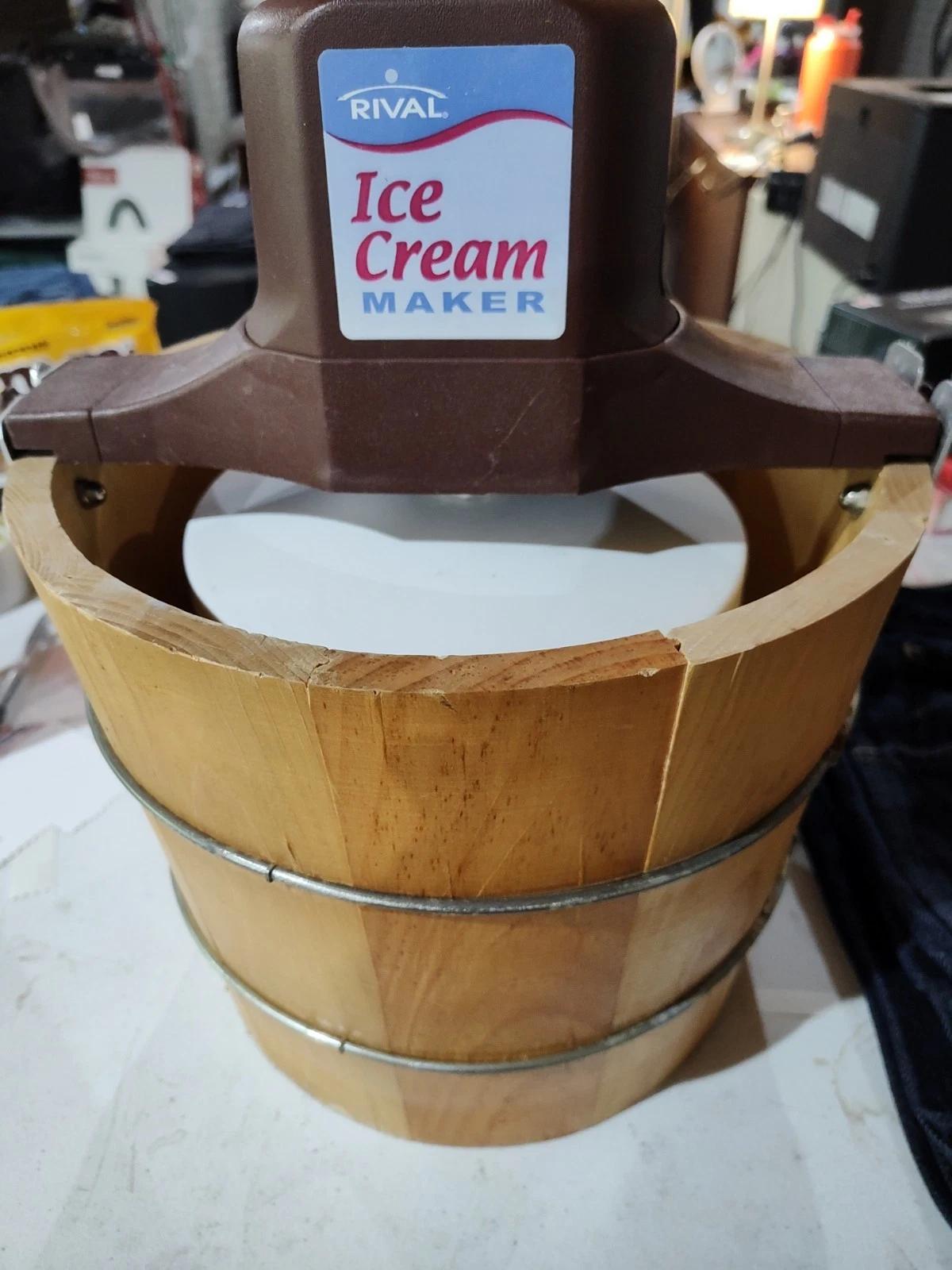 Vintage Rival Electric Ice Cream Maker Wood Bucket 5 Qt Tested Works