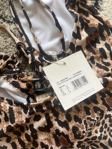 Ladies Misguided Animal Print Swimsuit BNWT Size 12 High Leg - Picture 5 of 5