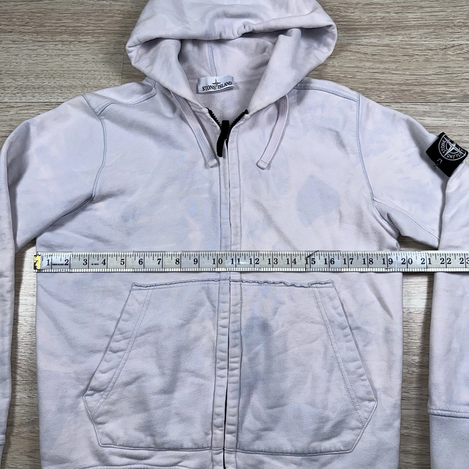 STONE ISLAND Pullover Badge Felpa con Cappuccio Blu Cielo Tie Dye Taglia Media M