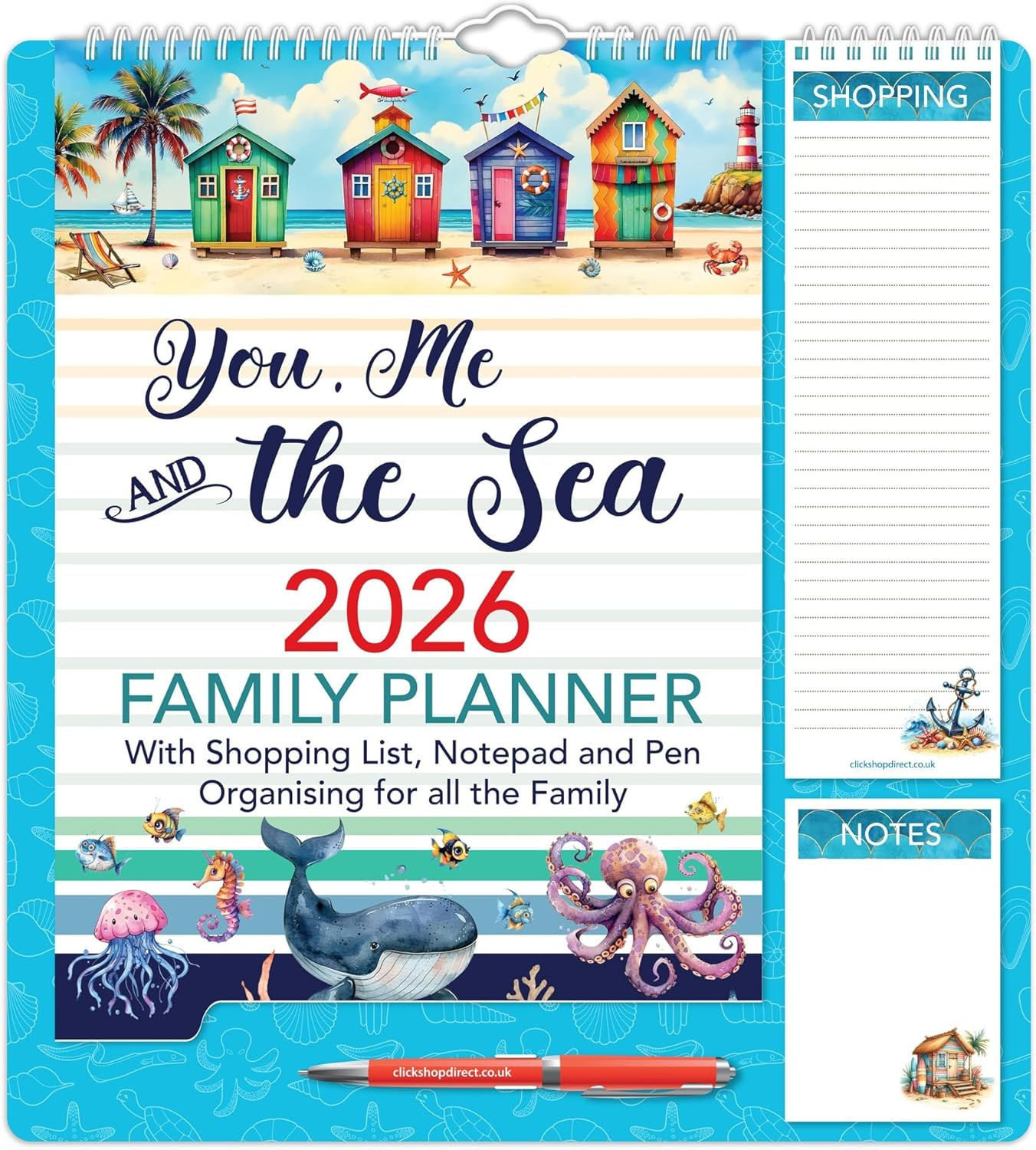 2026 Family Organiser Calendar Wall Planner with Memo Pad, Pen & Shopping List