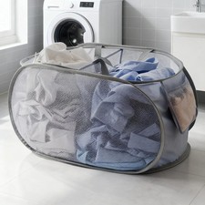 Mesh Folding Laundry Basket With Handle Dirty Clothes Storage Organizer For Home
