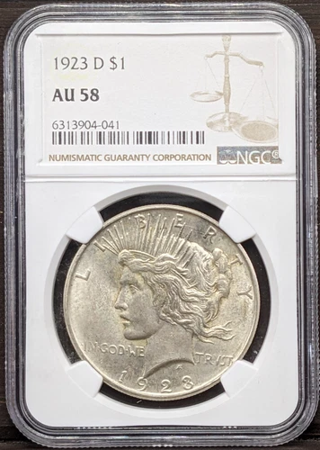 1923 D Peace Silver Dollar NGC AU 58