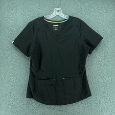 Scrubstar Ultimate Scrub Top Women M Black V-Neck Short Sleeve Pockets
