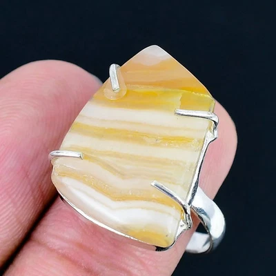 Calcite Agate 925 Silver Plated Handmade Ring of US Size 9.5 - image 1 of 3