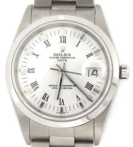 Mens Rolex Date Stainless Steel Watch Oyster Band White & Black Roman Dial 15200