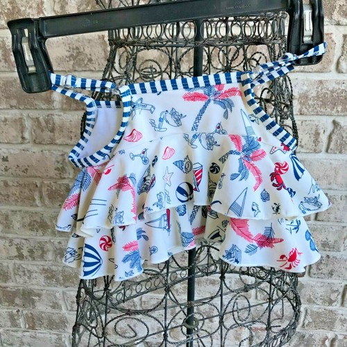 Floatimini Girls Swimsuit Top Sz 6 Ruffed Tiered Straps Beach Sailboat Lobster - Picture 3 of 12