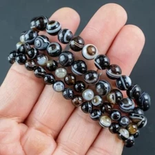 Black Agate Sardonyx Crystal 8MM Beaded Healing Reiki Balance Stretch Bracelet