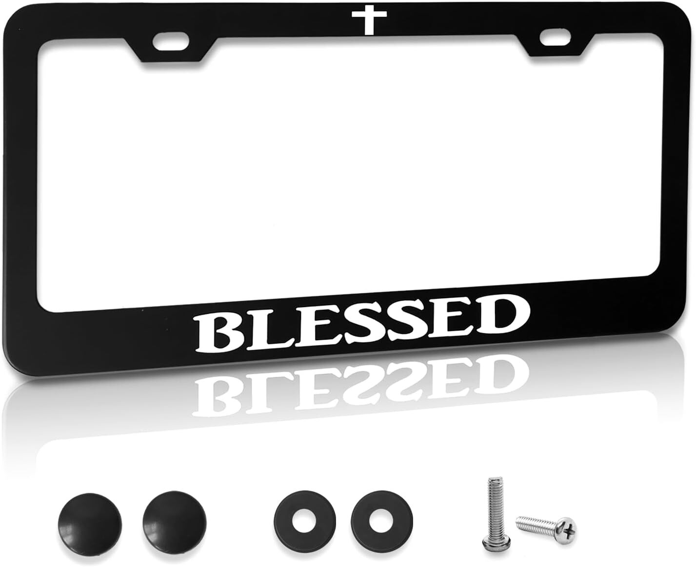 Funny Metal Aluminum License Plate Frame with Humor Texts Blessed Christian