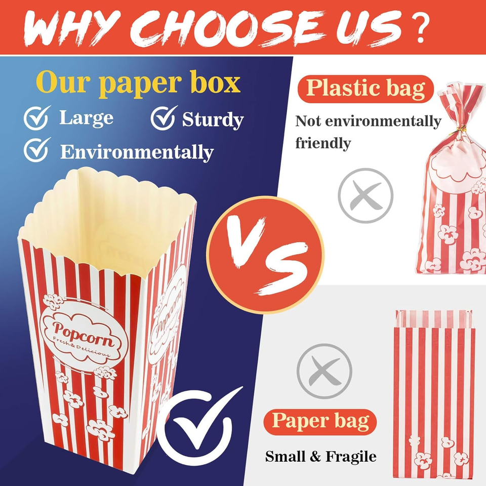 18 Pack Popcorn Boxes 46 Oz Square Popcorn Bowls Popcorn Buckets