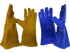 WELDING GLOVES Heat Resistant Unibody Cow Split Leather BBQ Cooking, Tan or Blue