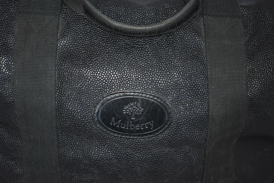 Bolso de Transporte Mulberry Vintage Azul Marino Cuero Granulado Escocés Cremallera Grande Fin de Semana Foto 2 de 4