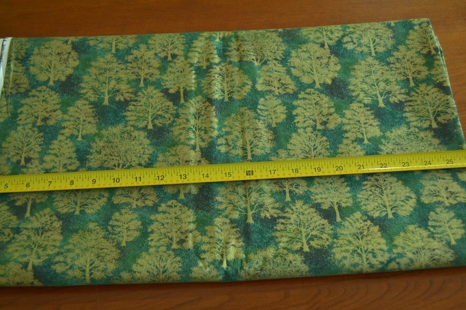 By 1/2 Yd, Metallic-Gold Trees on Green Quilt Cotton, VIP/Cranston, M3944 - Image 2 of 4