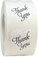 Thank You Stickers Heart Shape Labels| 1 Inch Hearts | 500 Pack | Pick One Color