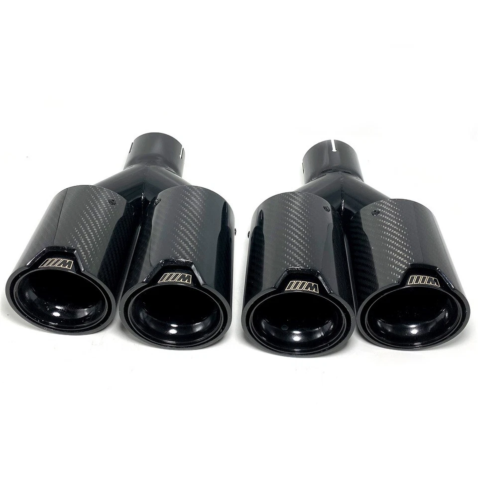 Punta de escape L+R ID:2.5" OD:3.5" M negra SS+Brillante fibra de carbono doble tubo cuádruple Foto 4 de 4