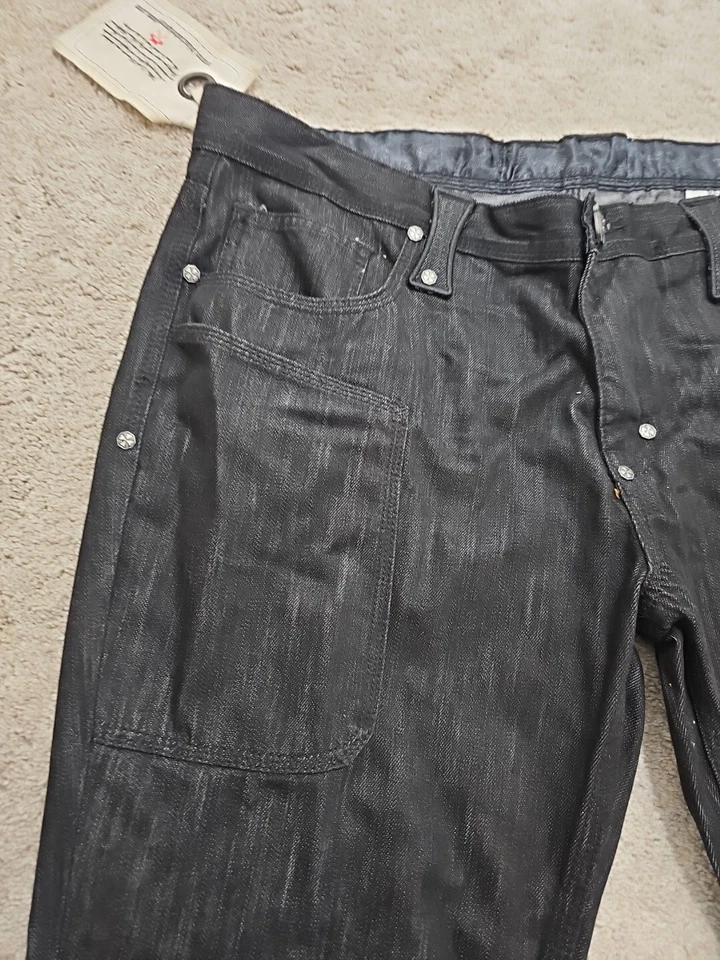 Pantalones de mezclilla Black Label Premium para hombre 42x33” remaches de metal corte bota negro Foto 4 de 4