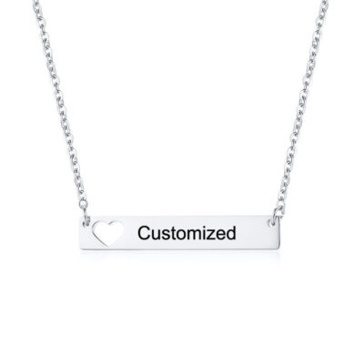 Personalized Stainless Steel Horizontal Bar Heart Womens Necklace Pendant  Custom