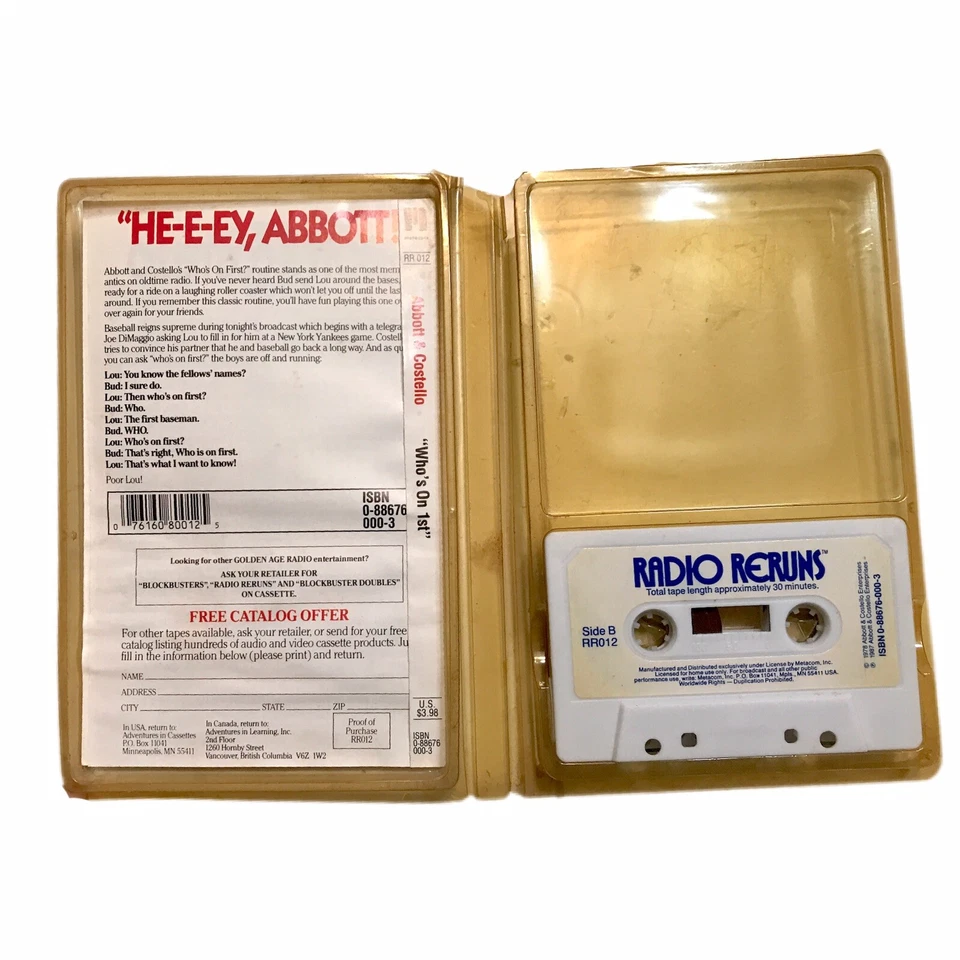 Vintage Abbott and Costello Cassette Who's on First Baseball Comedy - Image 2 of 2
