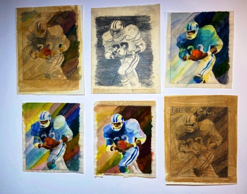 1988 TONY DORSETT 6 ORIGINAL PENCIL/INK-ON-TRACE MINI SKETCHES BY LEROY NEIMAN