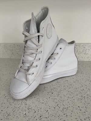 All Star Converse Hi Top Trainers Leather White Mono Unisex