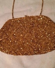 Ladies Vintage 1950s Gold Beaded Bag Sparkly Party Festival Boho Retro Recency