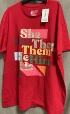    TAKEPRIDE Pride Adult Pronouns Short Sleeve T-Shirt Red - Size M  