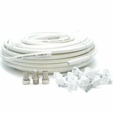 10m White RG6 Satellite Coax Cable Coaxial Lead For Sky Plus HD TV & F's + Clips