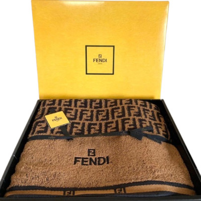 FENDI Bath Towel Cotton Monogram 60×120cm Zucca Pattern Striped
