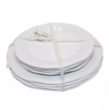 Tommy Bahama WHITE MELAMINE PLATES 4 DINNER 4 Salad SALAD HOBNAIL NEW 8 Pc Set