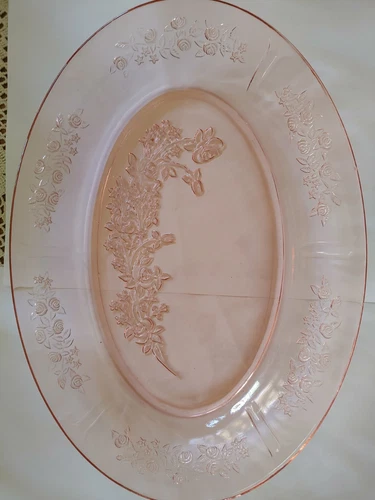 Vtg Pink Depression Glass Sharon Rose Oval Vegetable Serving Bowl