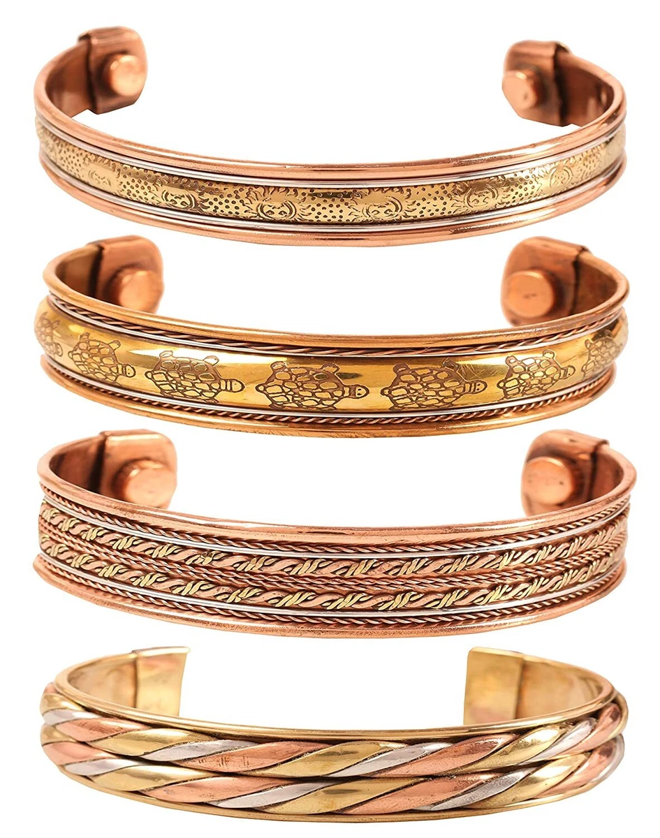 Three Metal COPPER Brass Silver Adjustable Mens BRACELET Jewelry