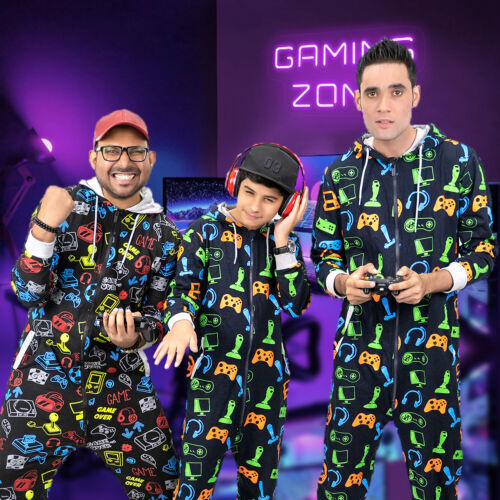 Neu Herren Jungen Familie Gaming Pyjama Vater Sohn Gamer Overall All in One 1Strampler - Bild 1 von 9