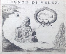 Stampa antica veduta Penon de Velez Spagna Coronelli